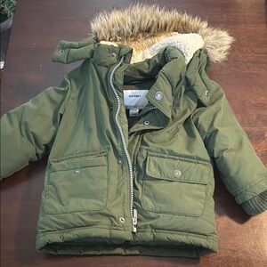 Old Navy Green Winter Jacket with Faux Fur Hood
